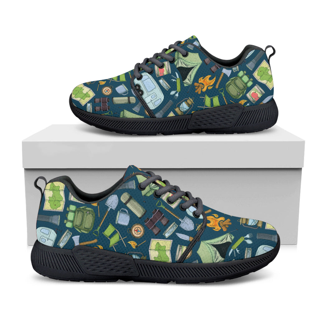 Camping Equipment Pattern Print Black Athletic Shoes