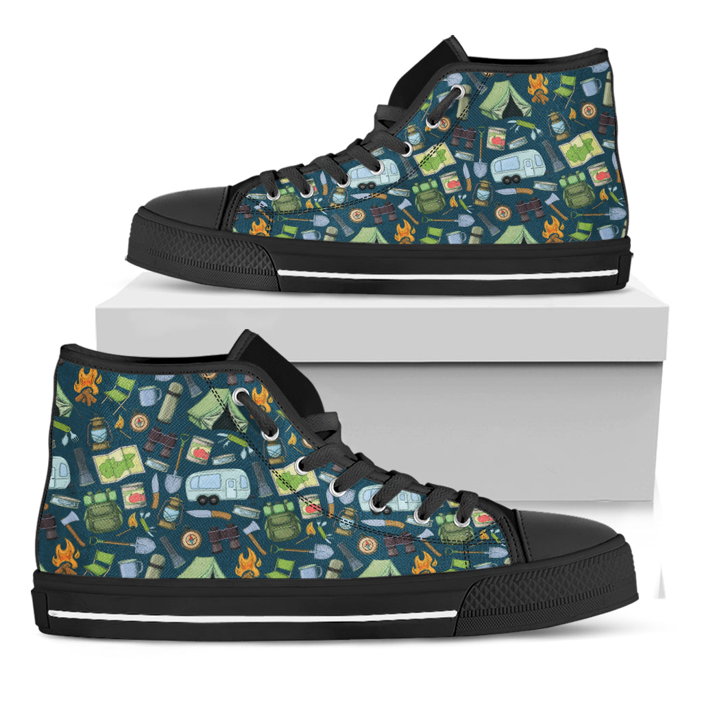 Camping Equipment Pattern Print Black High Top Shoes