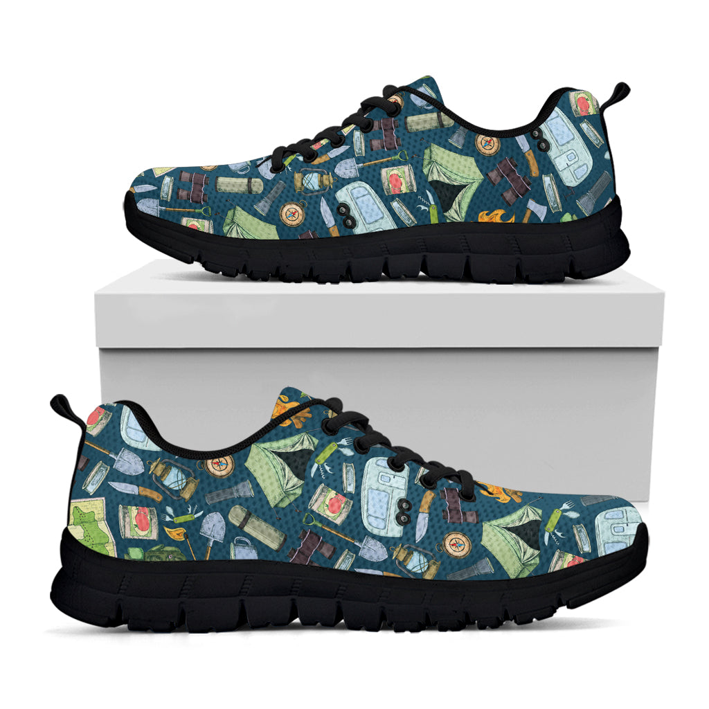 Camping Equipment Pattern Print Black Sneakers