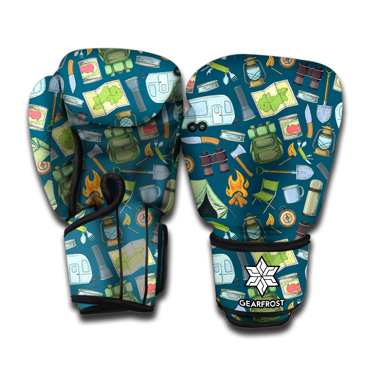 Camping Equipment Pattern Print Boxing Gloves