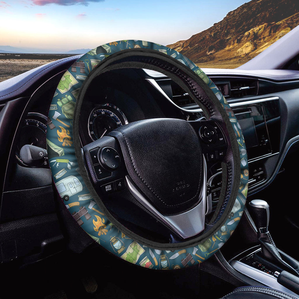 Camping Equipment Pattern Print Car Steering Wheel Cover