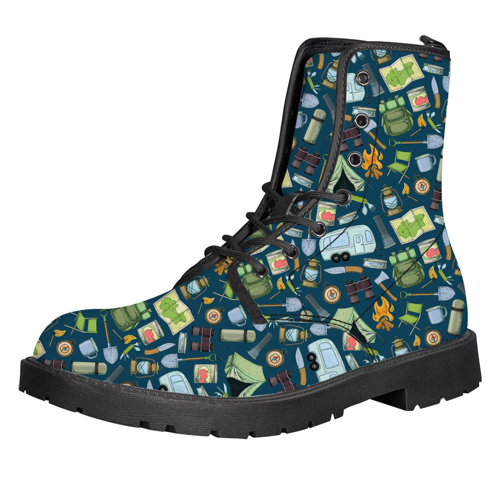 Camping Equipment Pattern Print Leather Boots