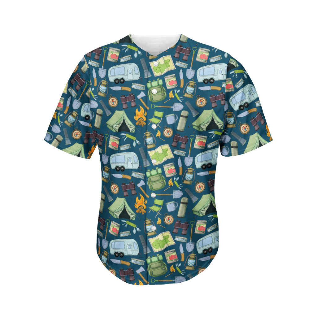 Camping Equipment Pattern Print Men's Baseball Jersey