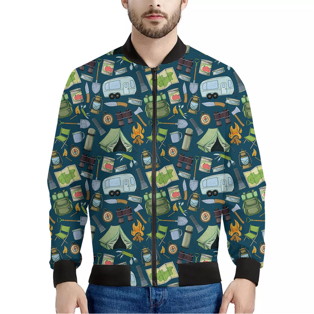 Camping Equipment Pattern Print Men's Bomber Jacket