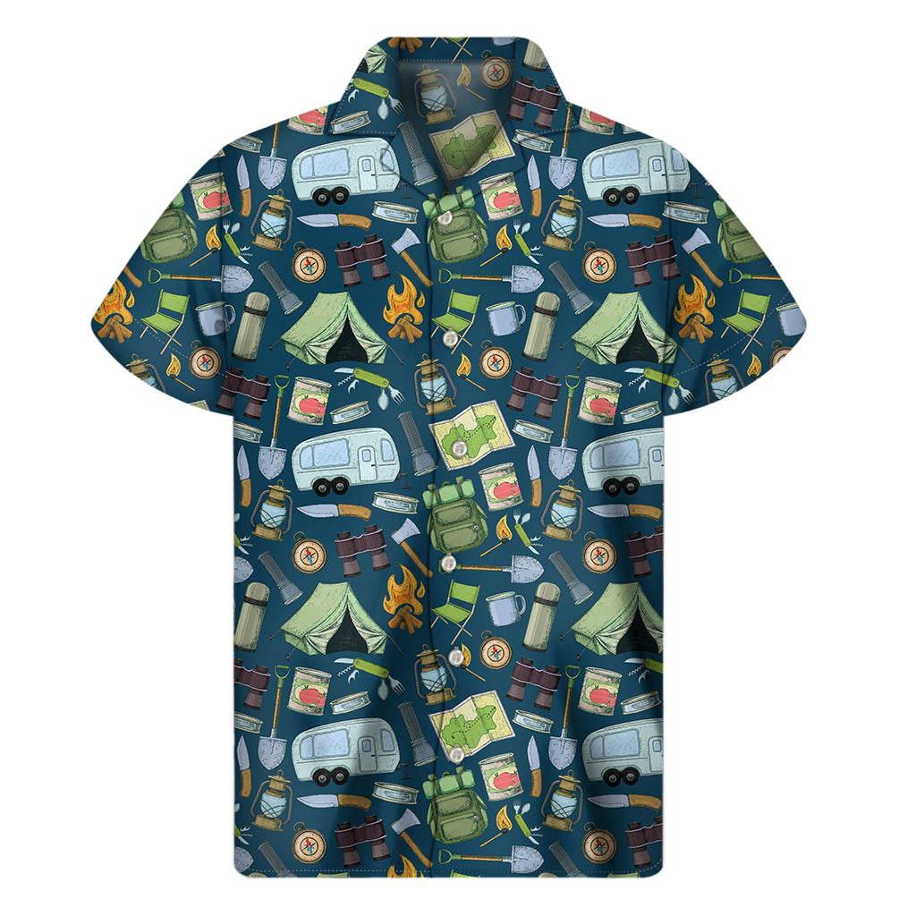 Camping Equipment Pattern Print Men's Short Sleeve Shirt