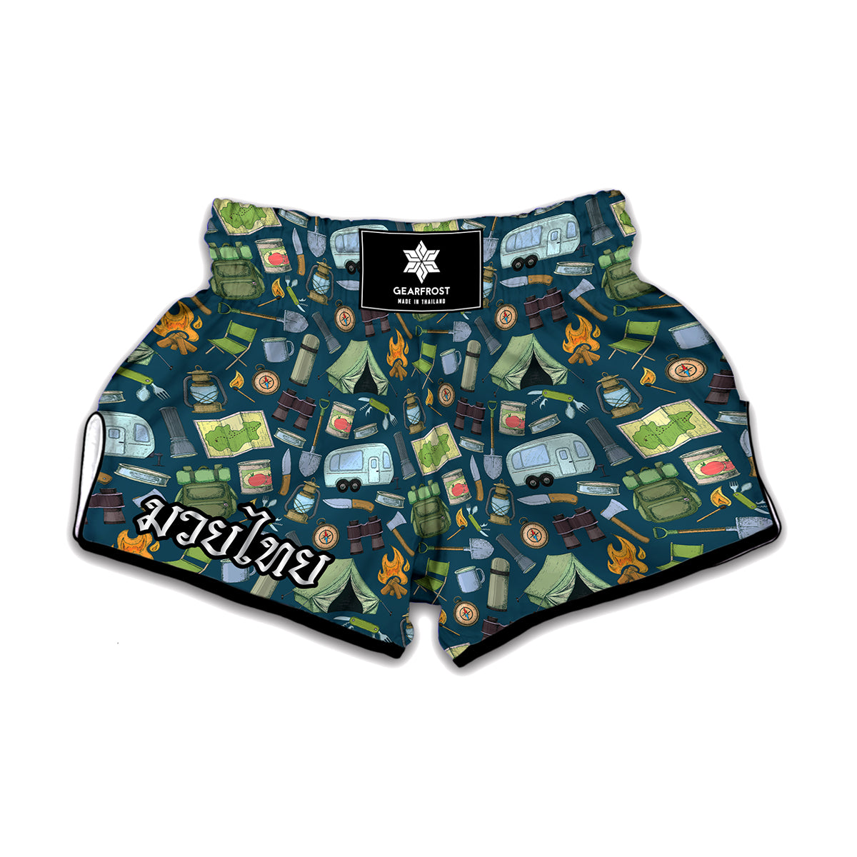 Camping Equipment Pattern Print Muay Thai Boxing Shorts