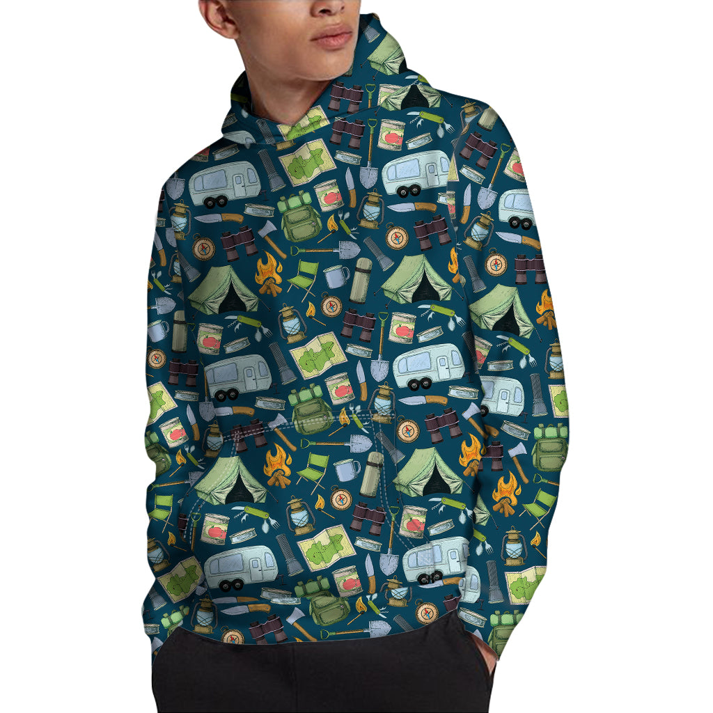 Camping Equipment Pattern Print Pullover Hoodie