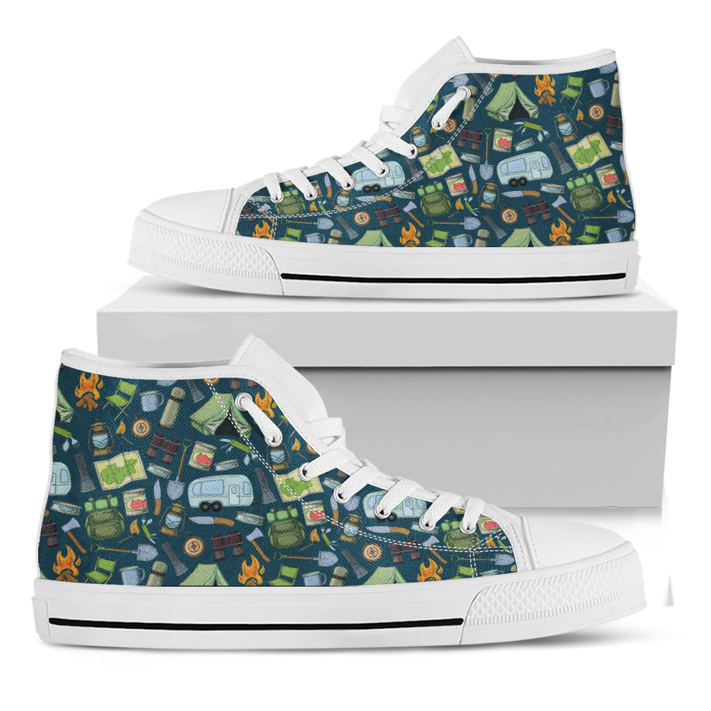 Camping Equipment Pattern Print White High Top Shoes