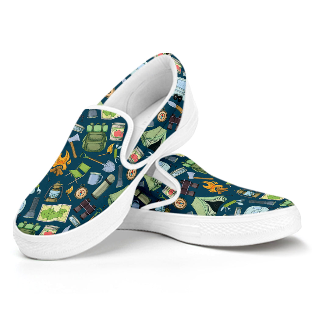 Camping Equipment Pattern Print White Slip On Shoes