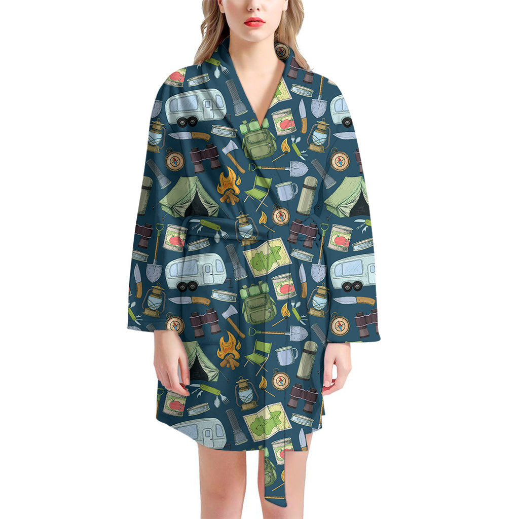 Camping Equipment Pattern Print Women's Bathrobe