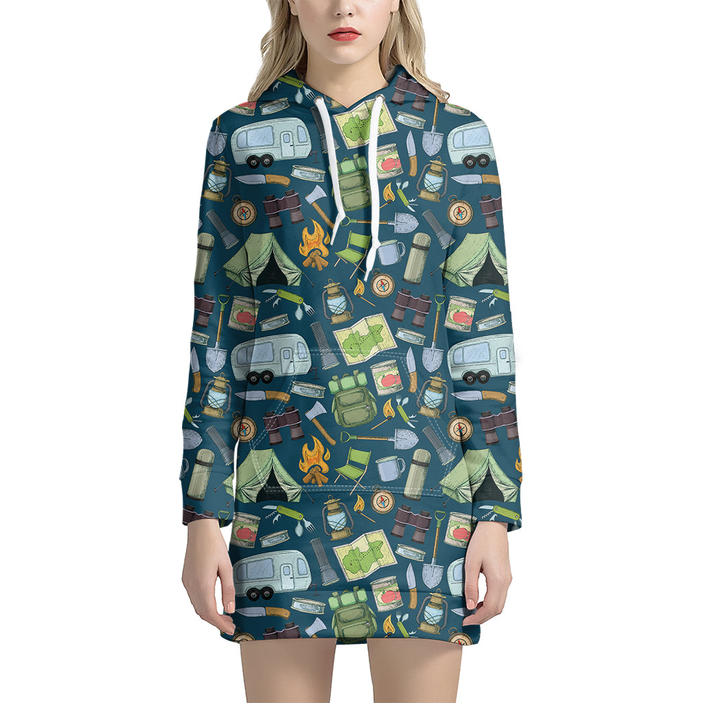 Camping Equipment Pattern Print Women's Pullover Hoodie Dress