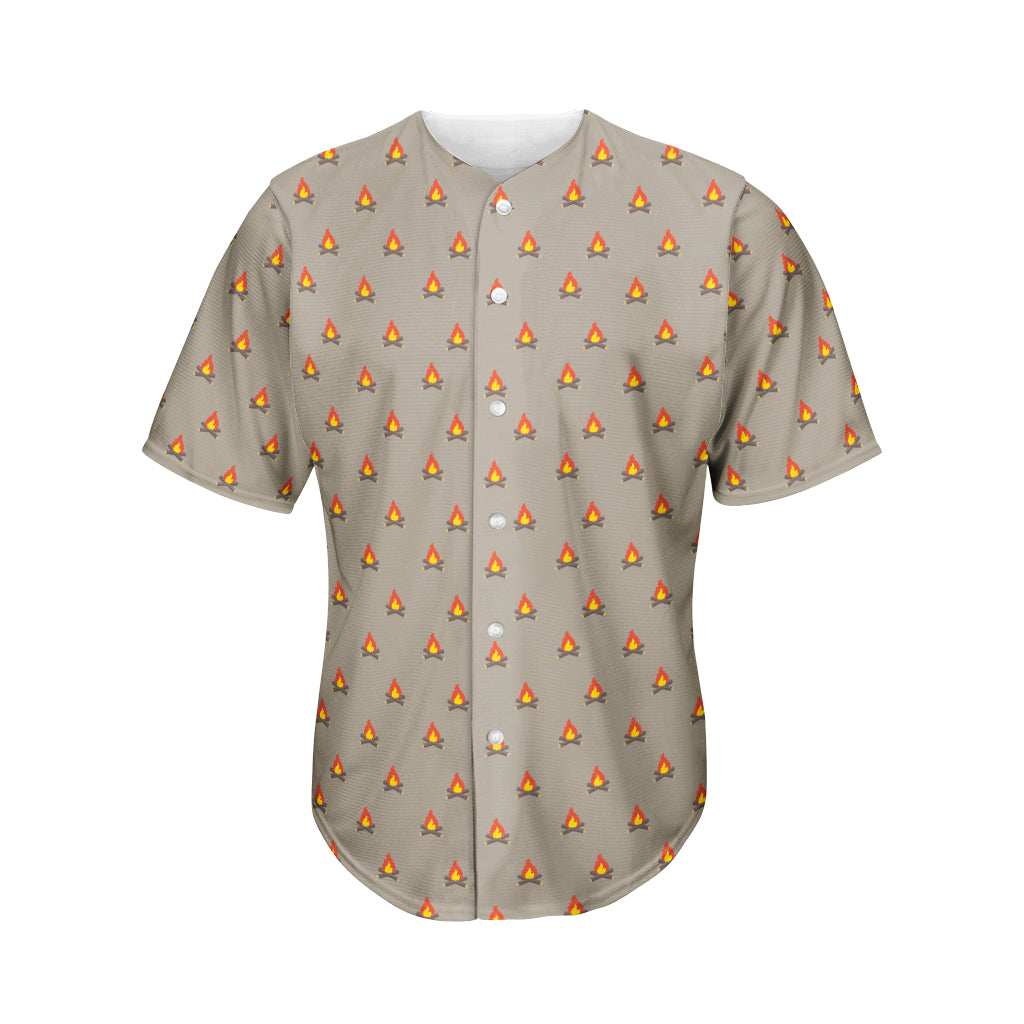 Camping Fire Pattern Print Men's Baseball Jersey