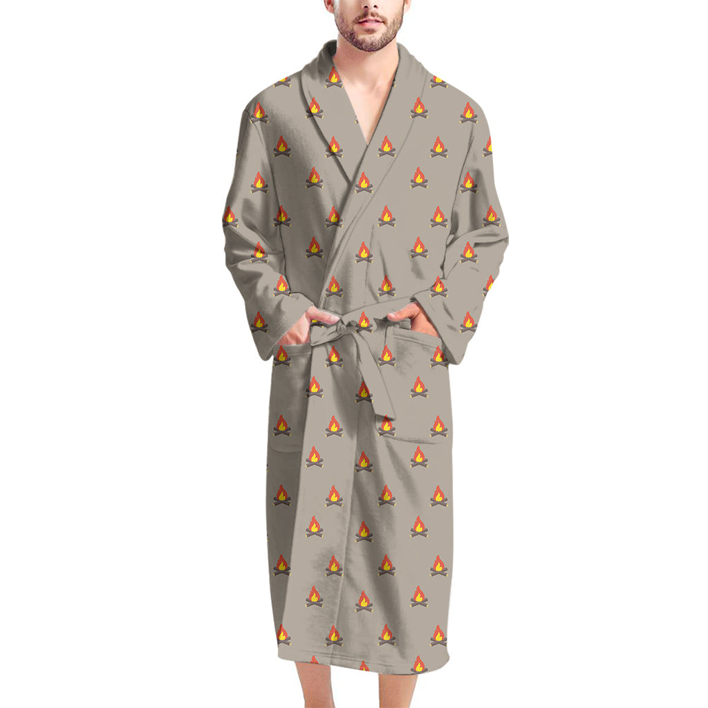 Camping Fire Pattern Print Men's Bathrobe