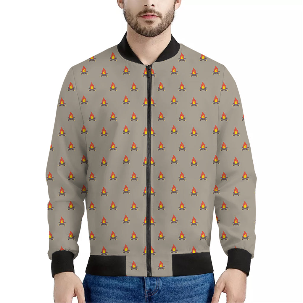 Camping Fire Pattern Print Men's Bomber Jacket