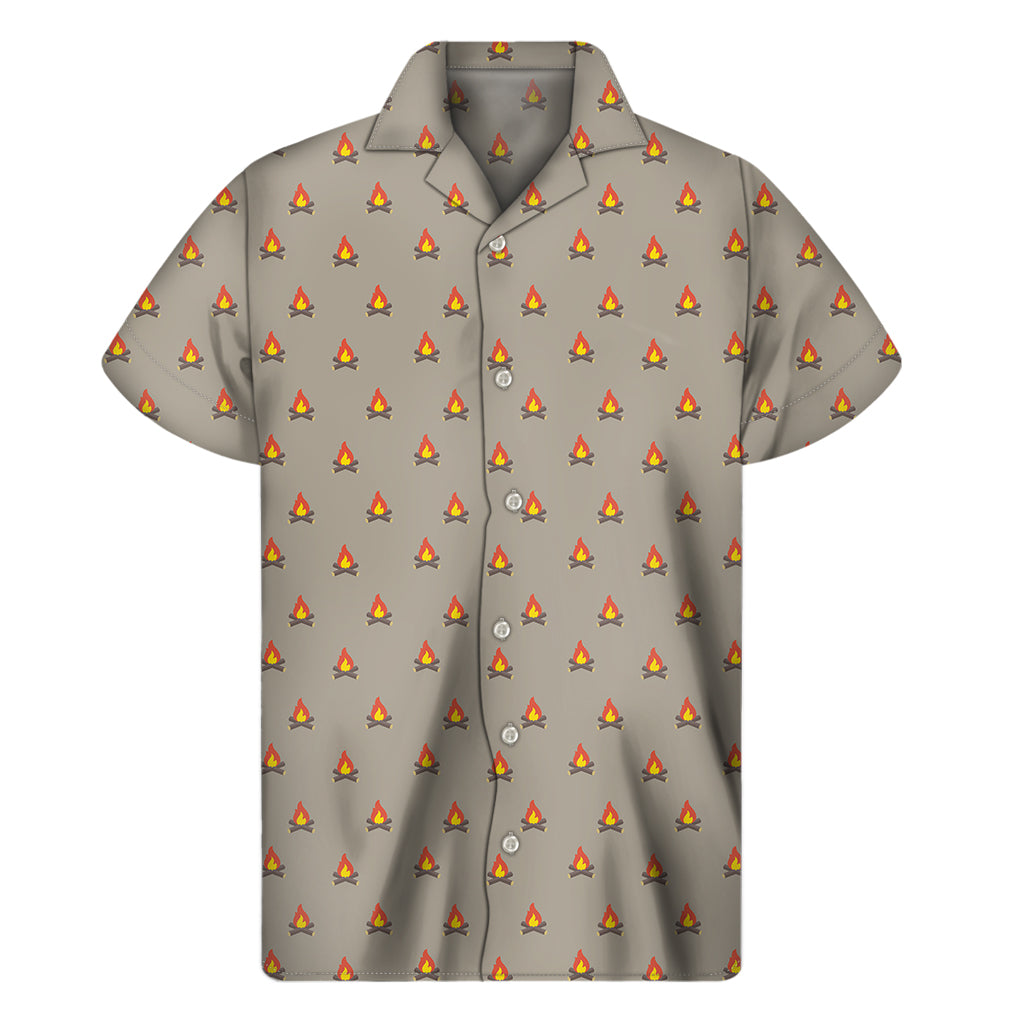 Camping Fire Pattern Print Men's Short Sleeve Shirt