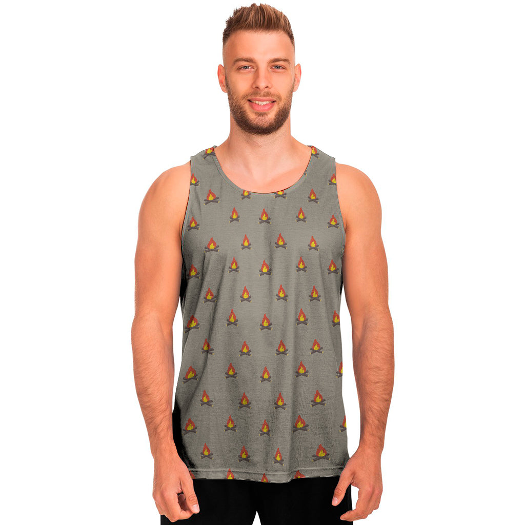 Camping Fire Pattern Print Men's Tank Top