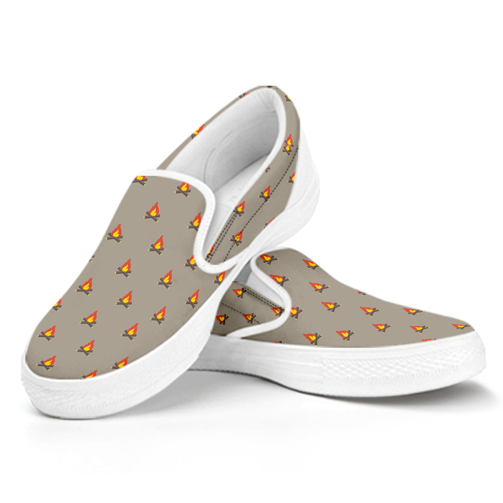 Camping Fire Pattern Print White Slip On Shoes