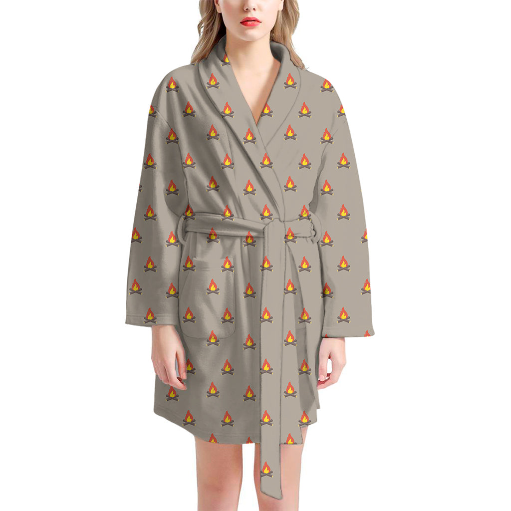 Camping Fire Pattern Print Women's Bathrobe