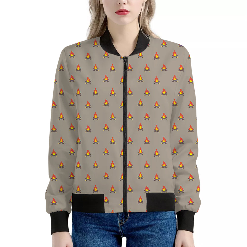 Camping Fire Pattern Print Women's Bomber Jacket