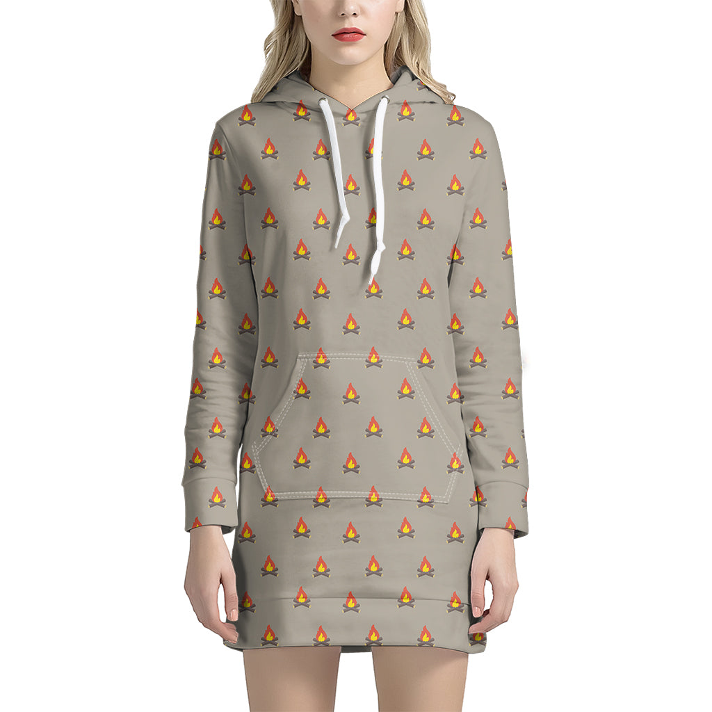 Camping Fire Pattern Print Women's Pullover Hoodie Dress