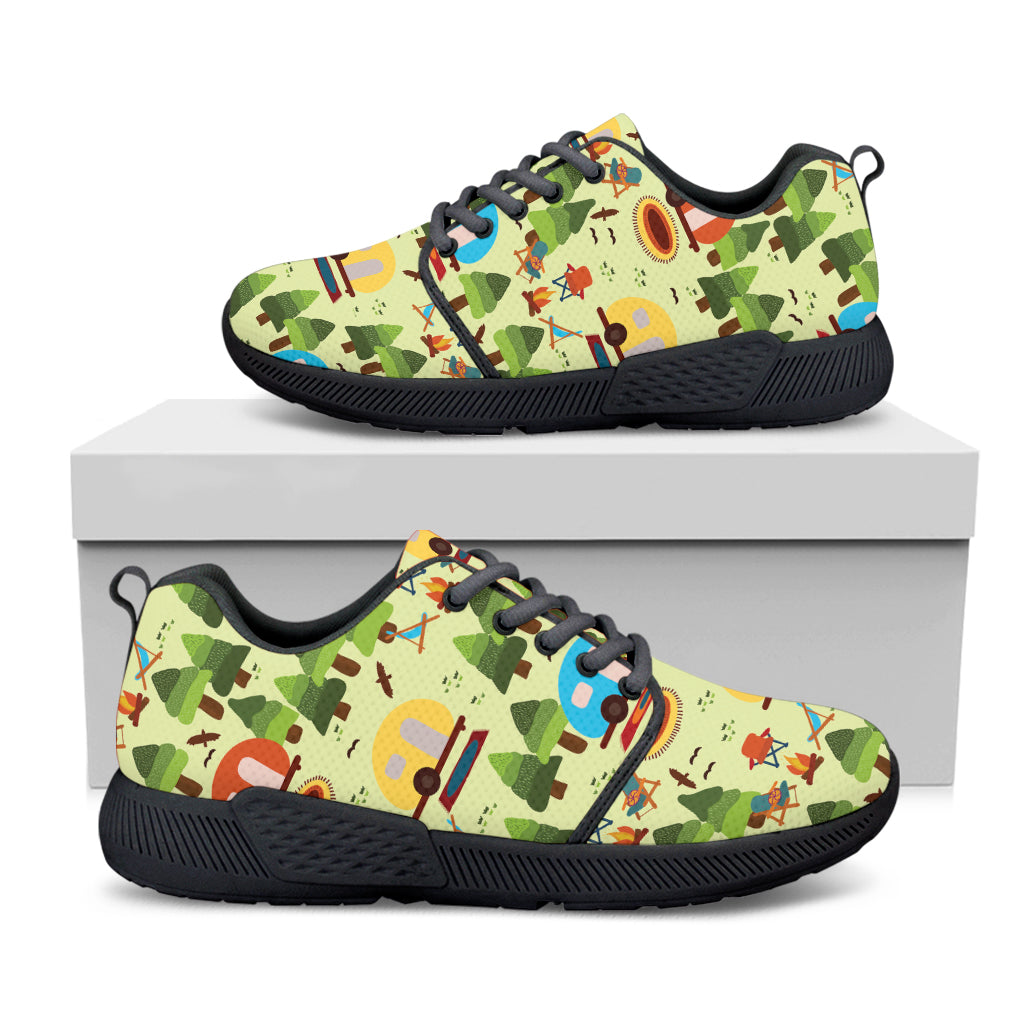 Camping Picnic Pattern Print Black Athletic Shoes