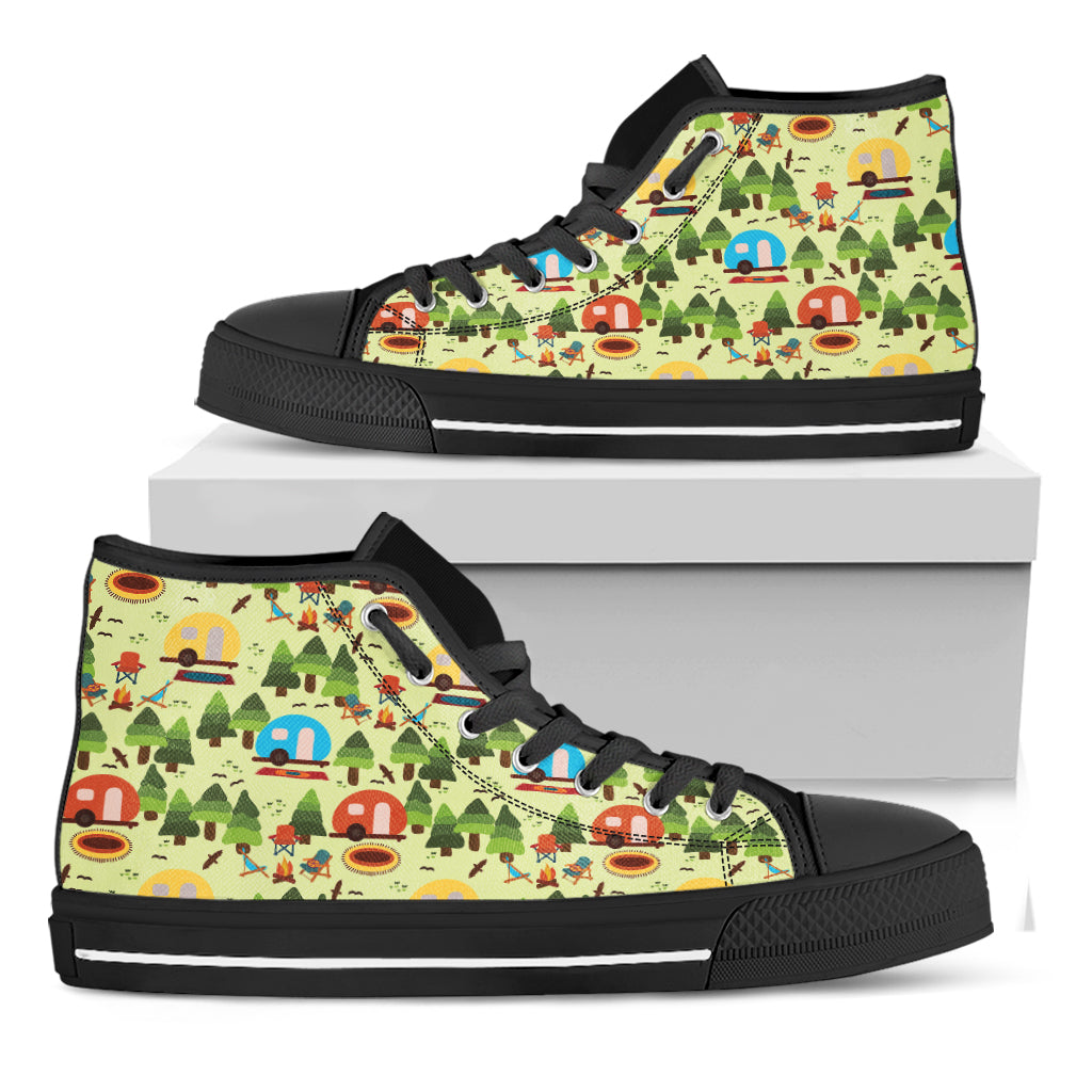 Camping Picnic Pattern Print Black High Top Shoes