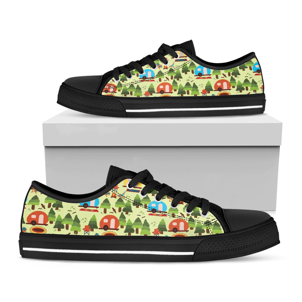 Camping Picnic Pattern Print Black Low Top Shoes