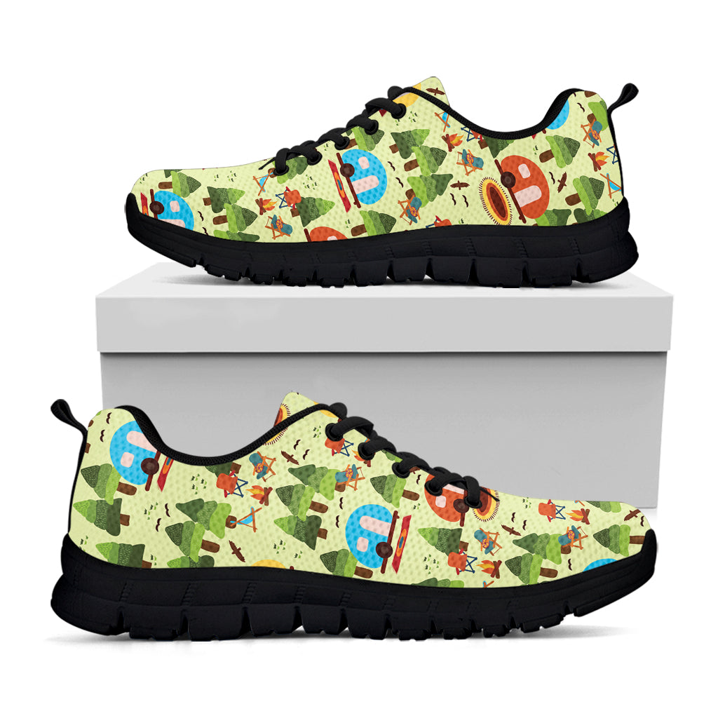 Camping Picnic Pattern Print Black Sneakers