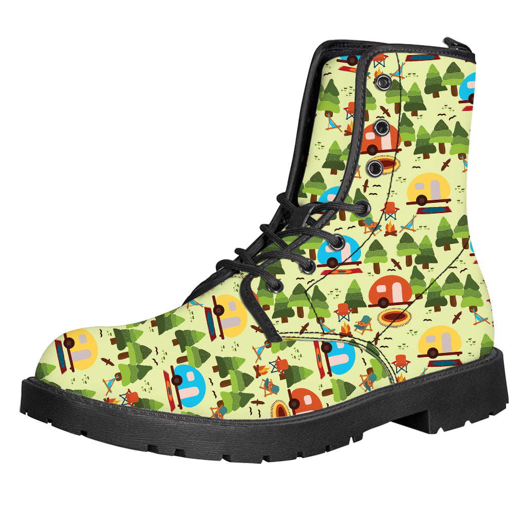 Camping Picnic Pattern Print Leather Boots