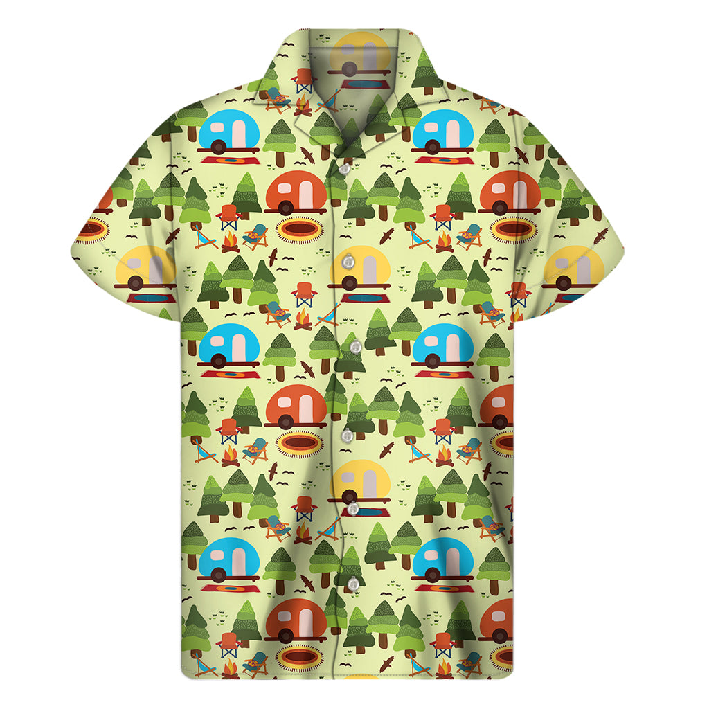 Camping Picnic Pattern Print Men's Short Sleeve Shirt