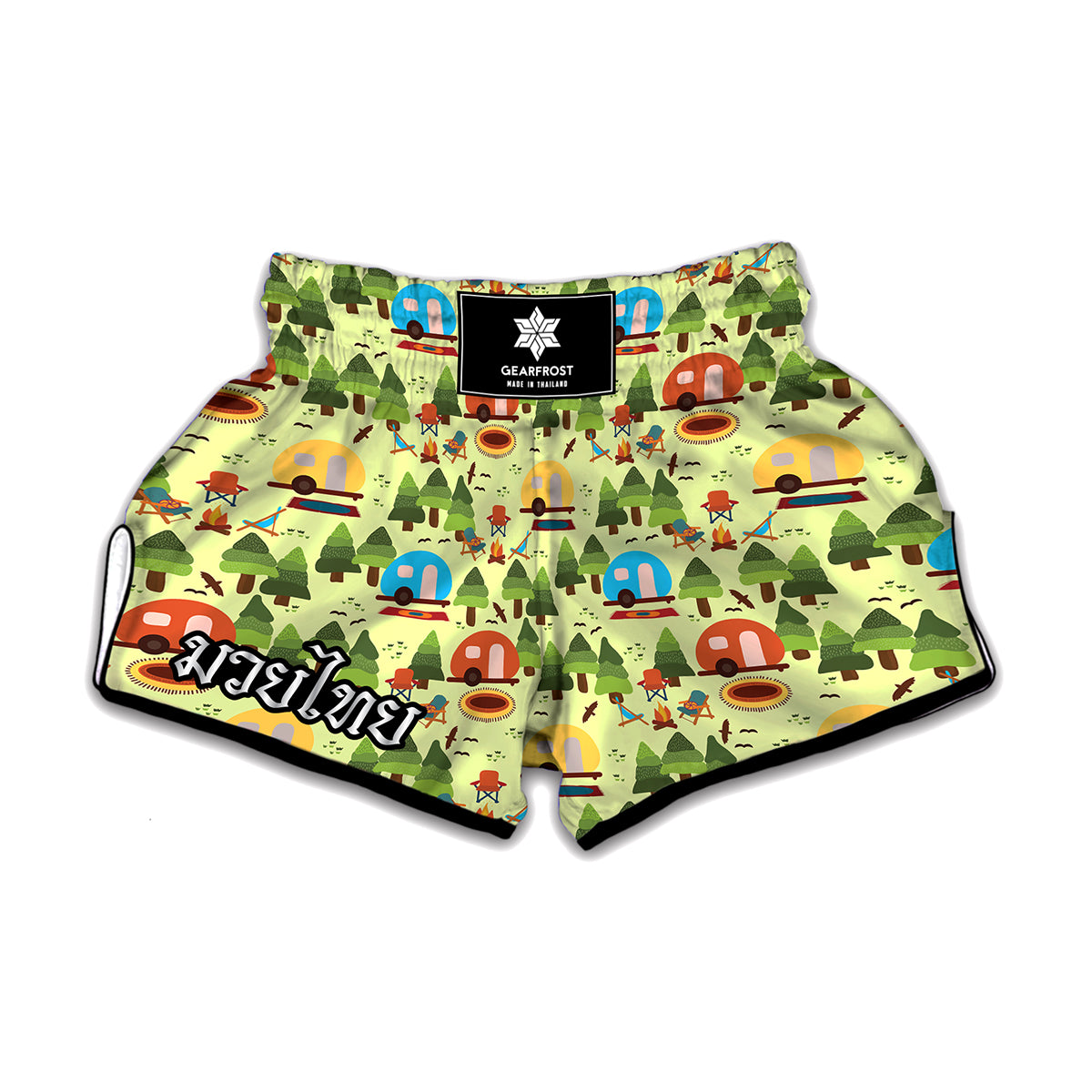 Camping Picnic Pattern Print Muay Thai Boxing Shorts