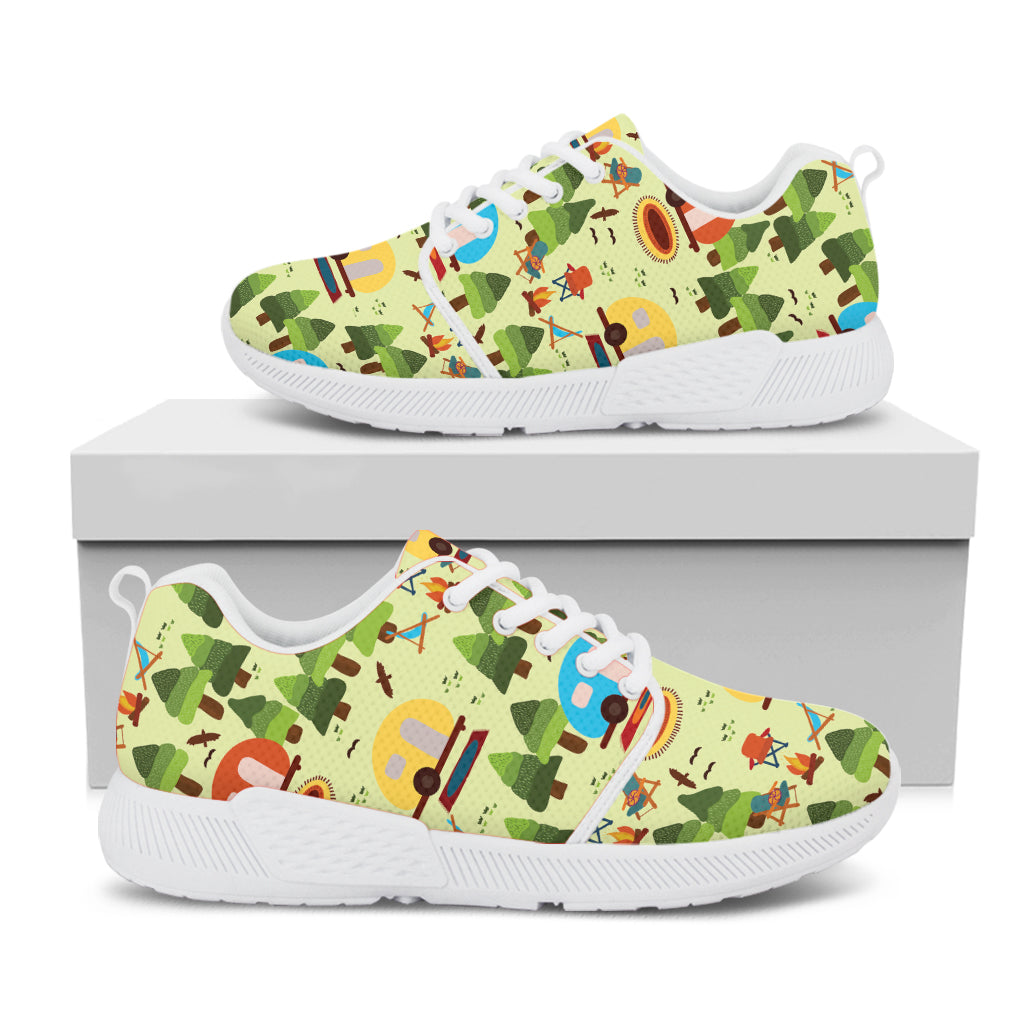 Camping Picnic Pattern Print White Athletic Shoes