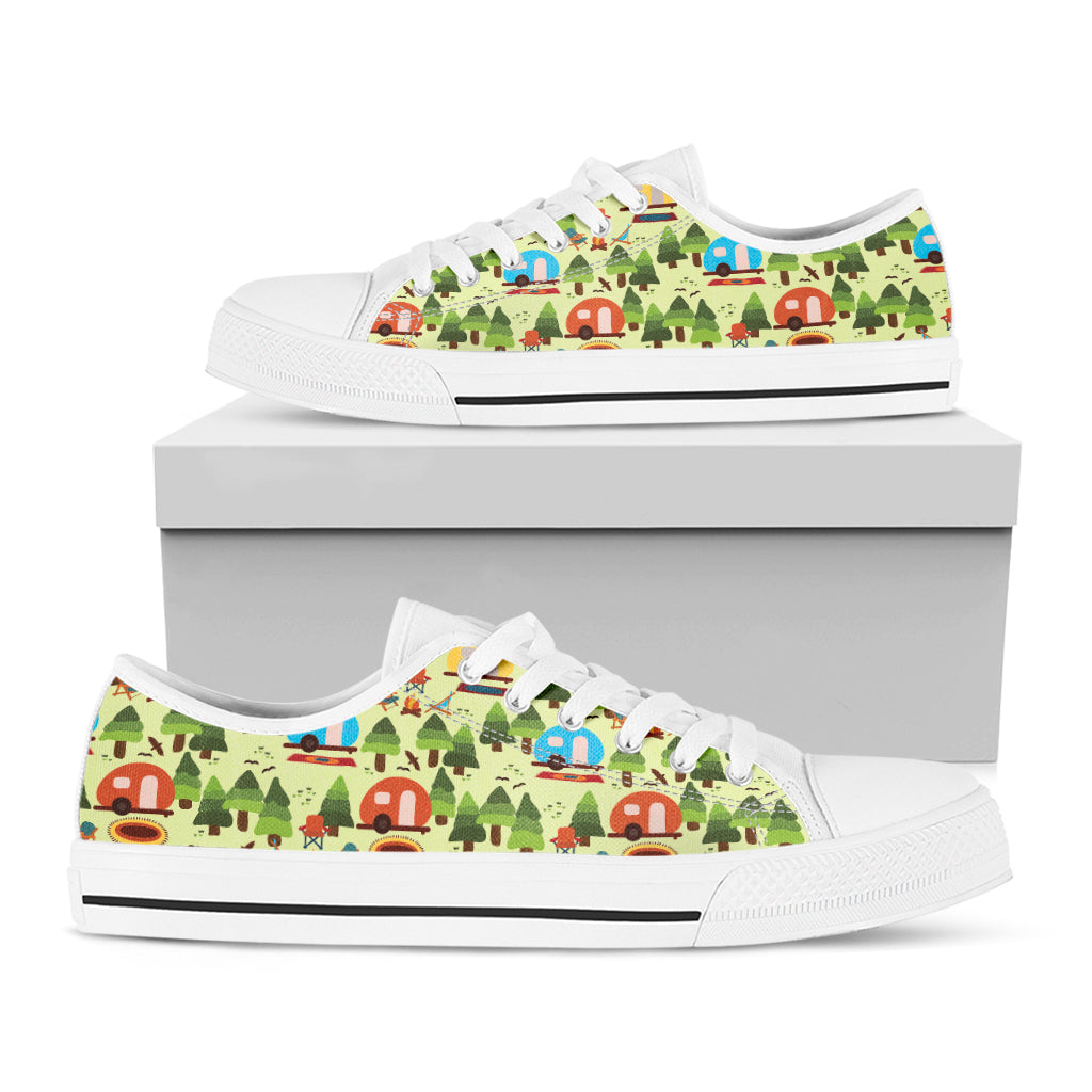 Camping Picnic Pattern Print White Low Top Shoes