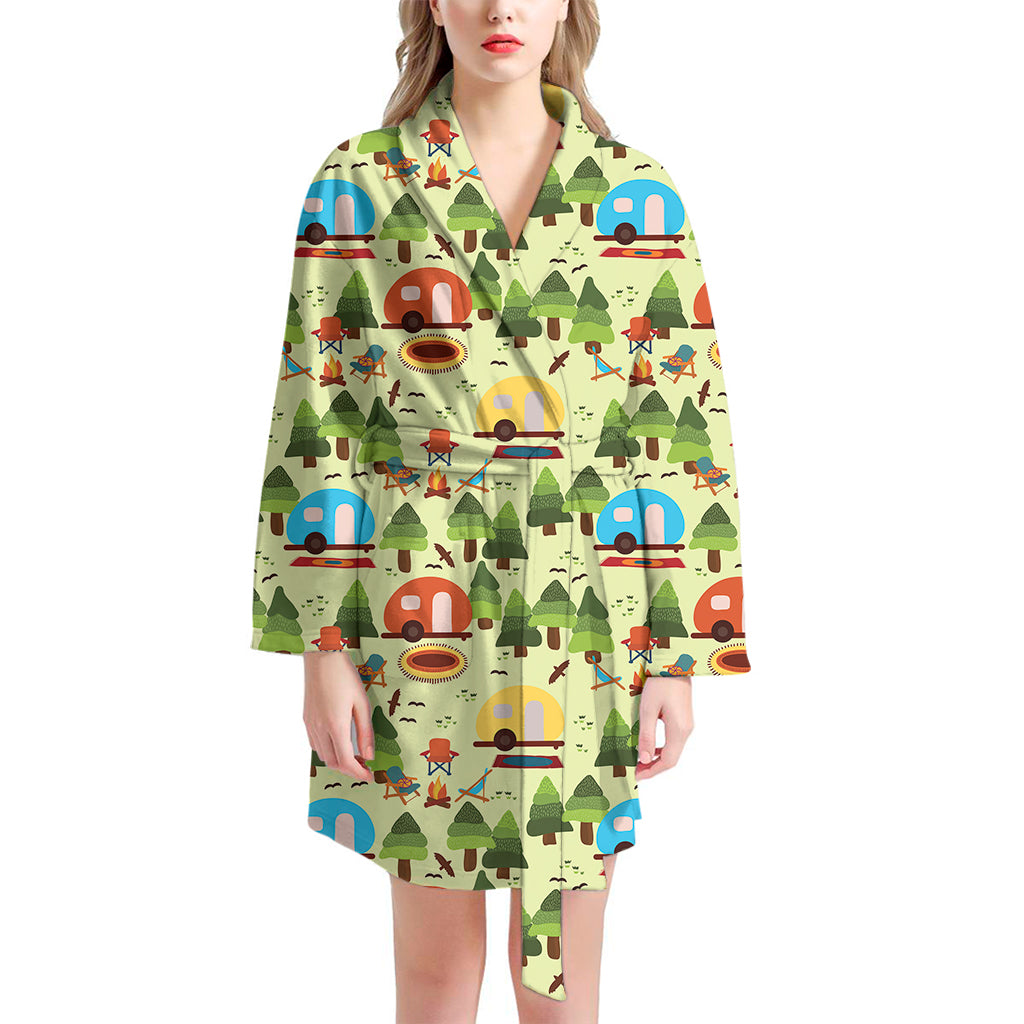 Camping Picnic Pattern Print Women's Bathrobe