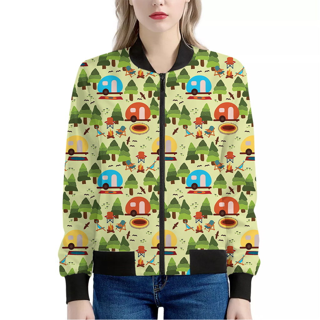 Camping Picnic Pattern Print Women's Bomber Jacket