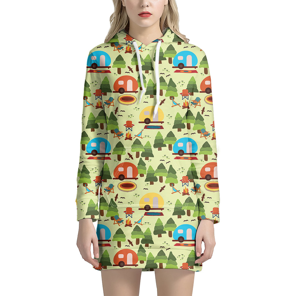 Camping Picnic Pattern Print Women's Pullover Hoodie Dress