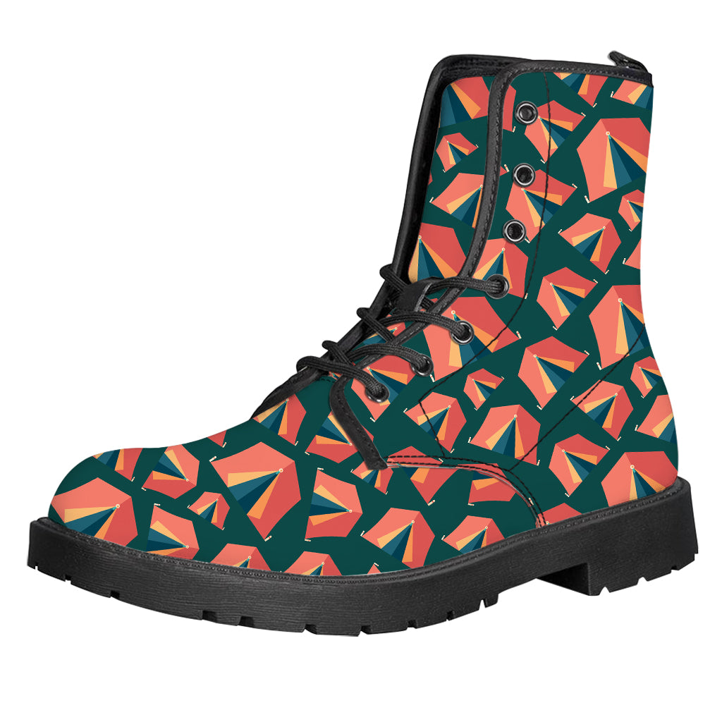 Camping Tent Pattern Print Leather Boots