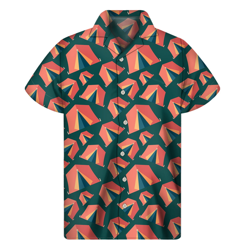 Camping Tent Pattern Print Men's Short Sleeve Shirt