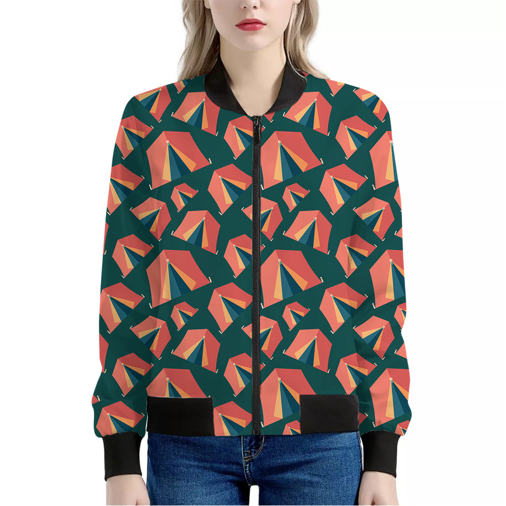 Camping Tent Pattern Print Women's Bomber Jacket