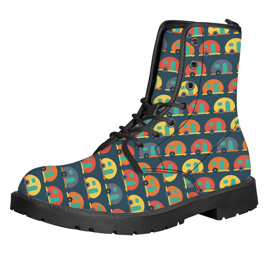 Camping Van Pattern Print Leather Boots