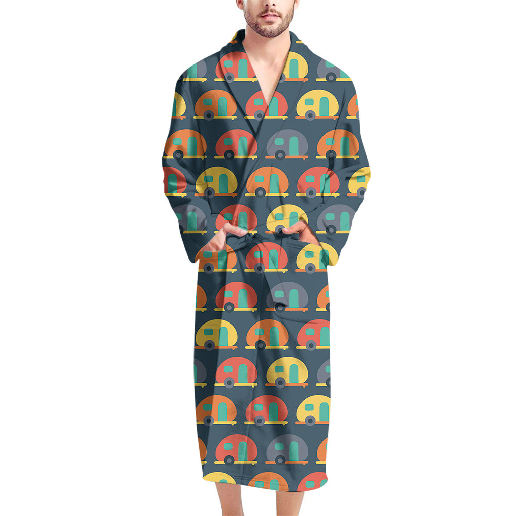 Camping Van Pattern Print Men's Bathrobe