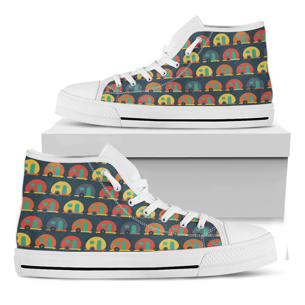 Camping Van Pattern Print White High Top Shoes