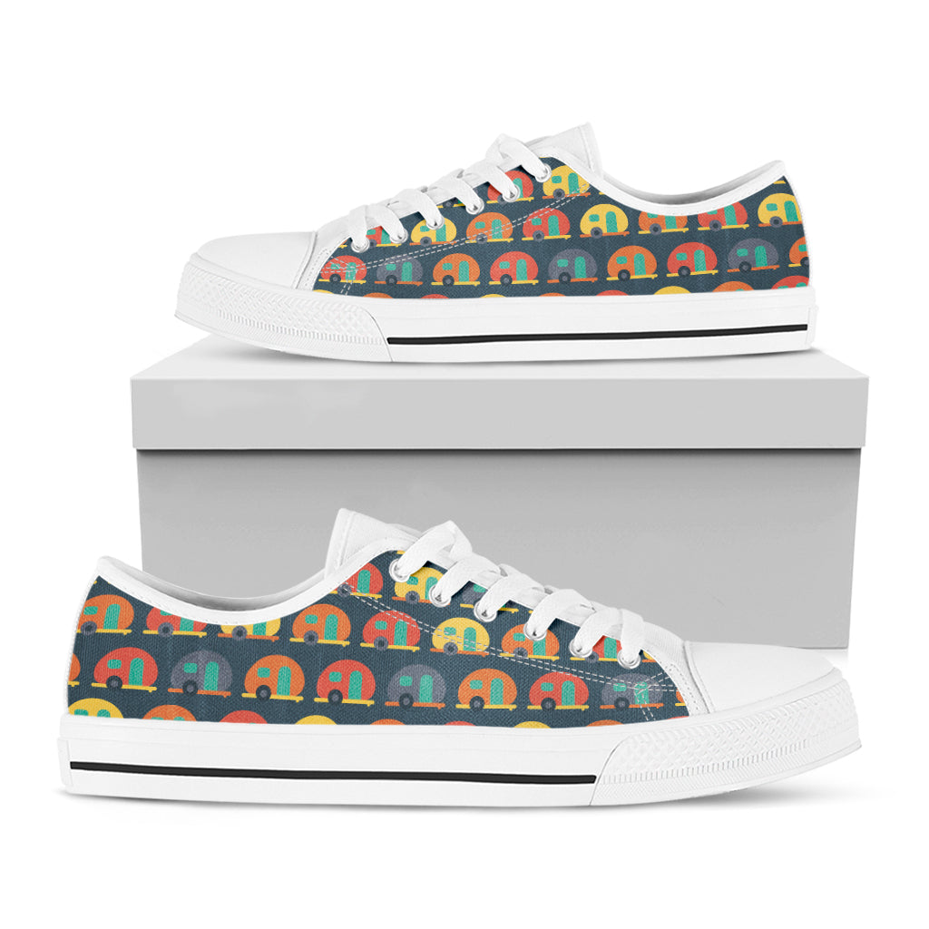 Camping Van Pattern Print White Low Top Shoes