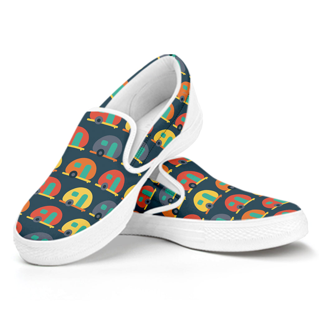 Camping Van Pattern Print White Slip On Shoes