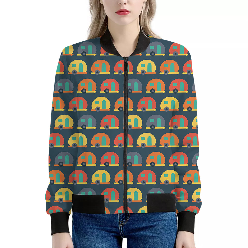 Camping Van Pattern Print Women's Bomber Jacket