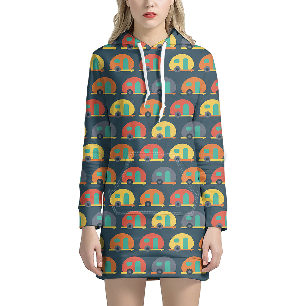 Camping Van Pattern Print Women's Pullover Hoodie Dress