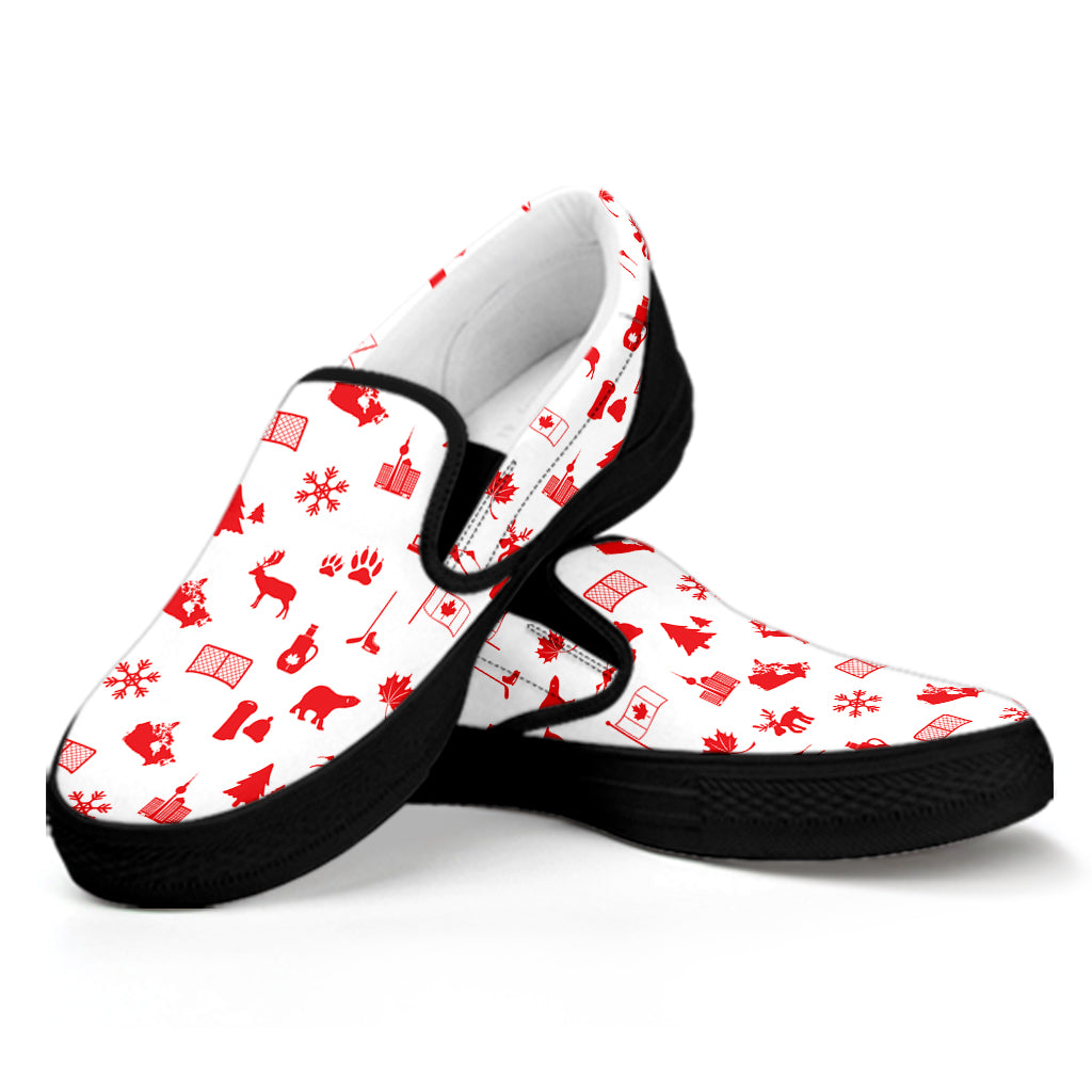 Canada Country Pattern Print Black Slip On Shoes