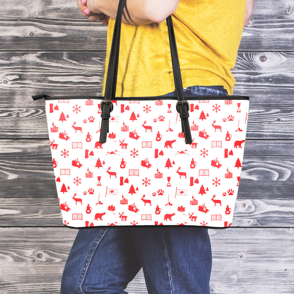 Canada Country Pattern Print Leather Tote Bag