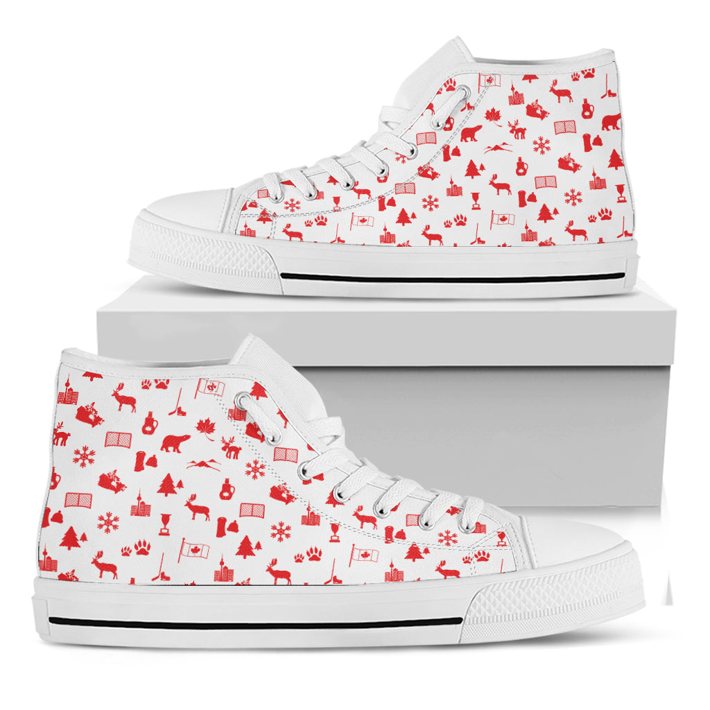 Canada Country Pattern Print White High Top Shoes