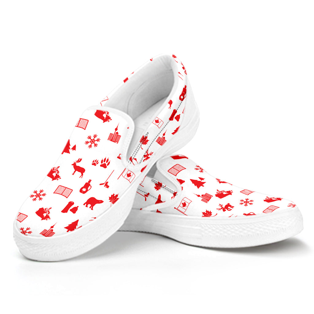 Canada Country Pattern Print White Slip On Shoes